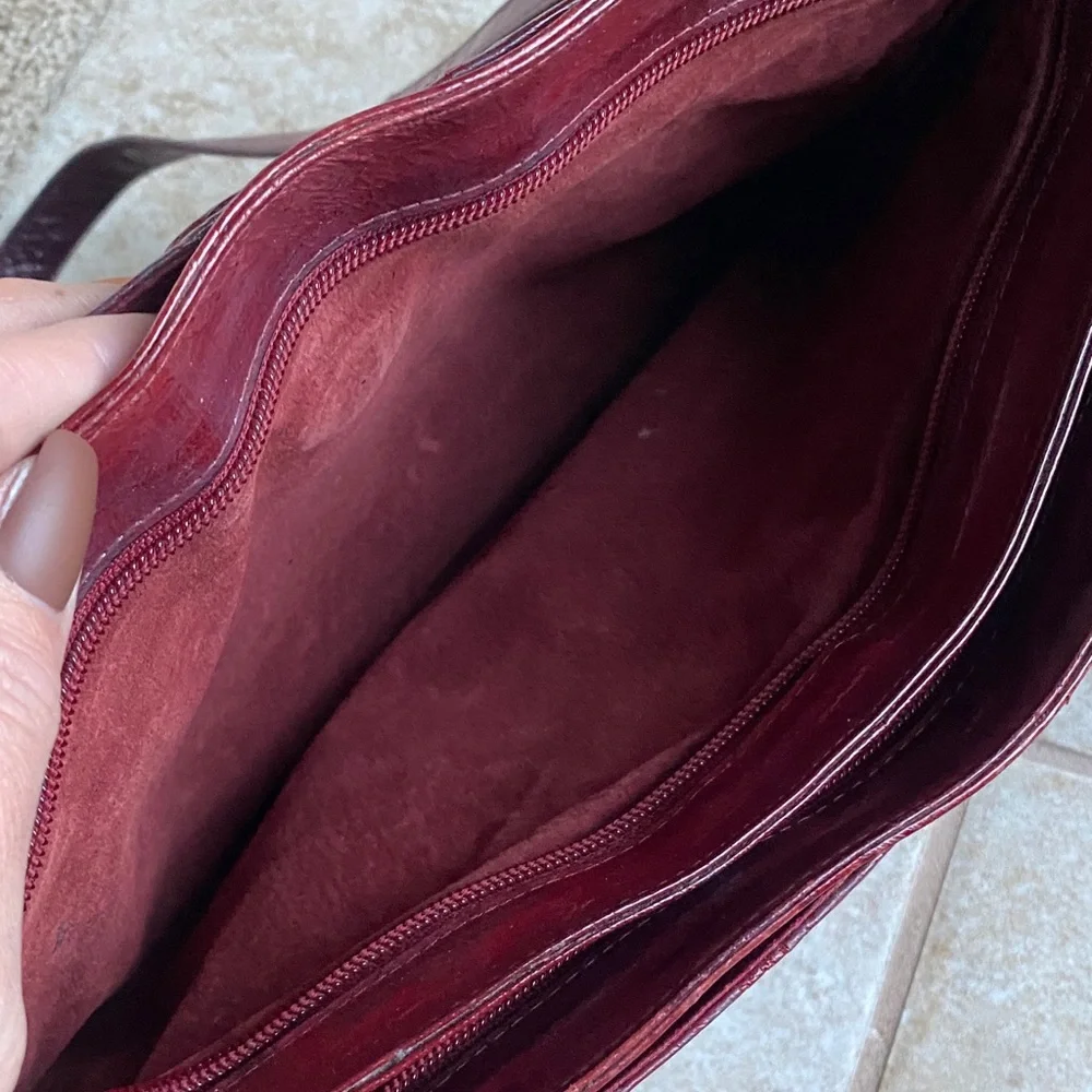 Eel skin 2 strap 4 compartment Red Leather Tote Bag